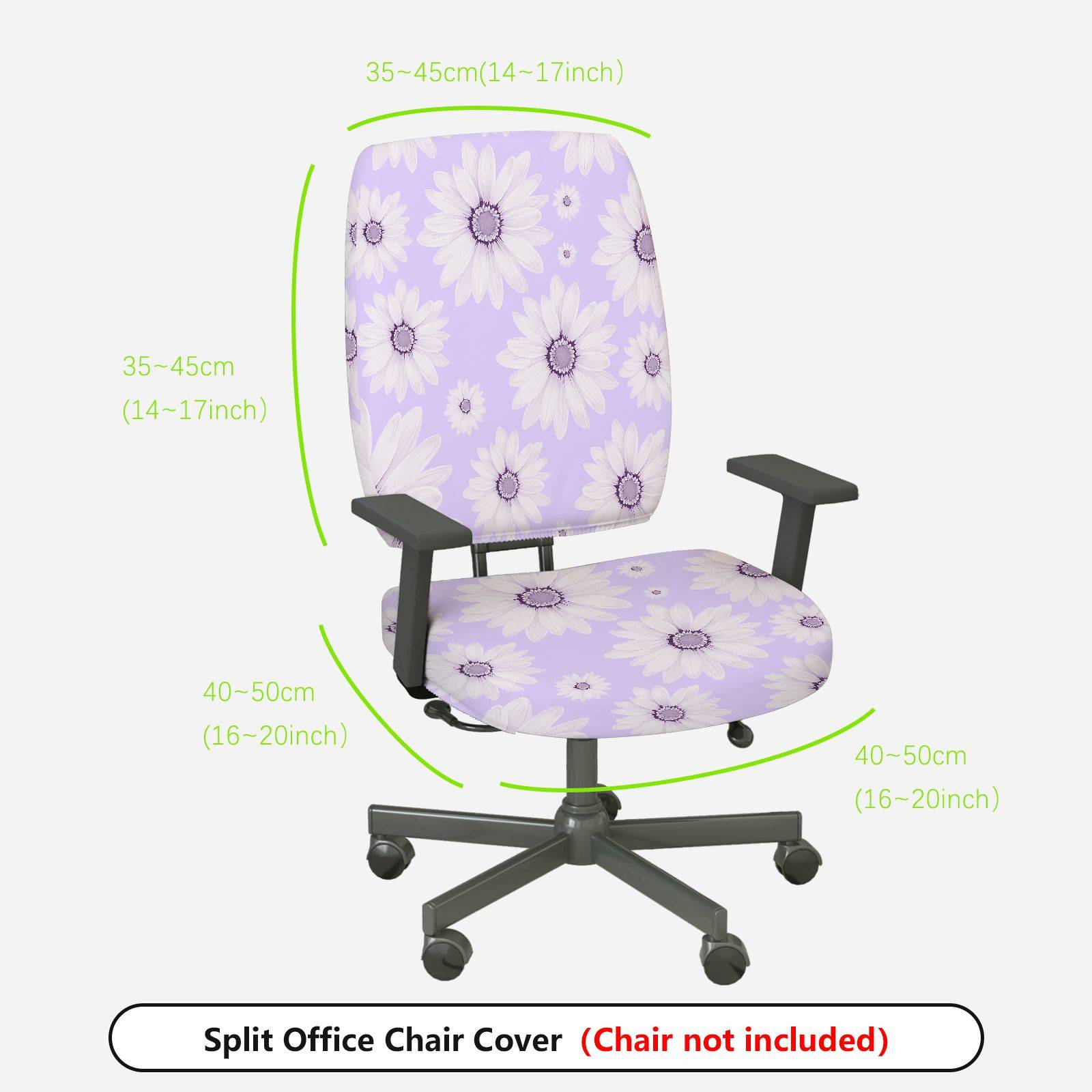 2-Piece Floral Purple Daisy Pattern  Computer Chair Cover Set, Seat and Backrest