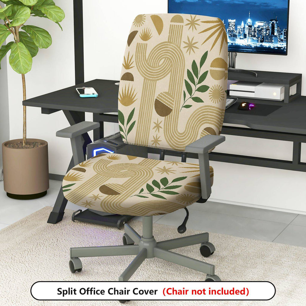 2-Piece Geometric Botanical Abstract Neutral Modern  Computer Chair Cover Set, Seat and Backrest