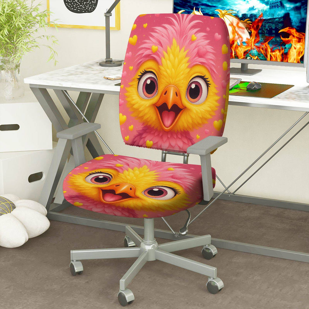 2-Piece Animal Pink Yellow Heart Cute  Computer Chair Cover Set, Seat and Backrest