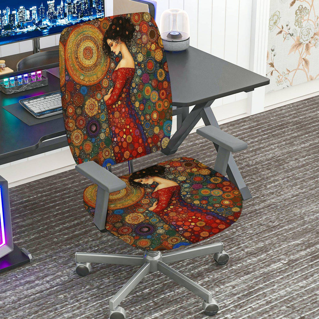 2-Piece Artistic Abstract Colorful Lady Pattern  Computer Chair Cover Set, Seat and Backrest
