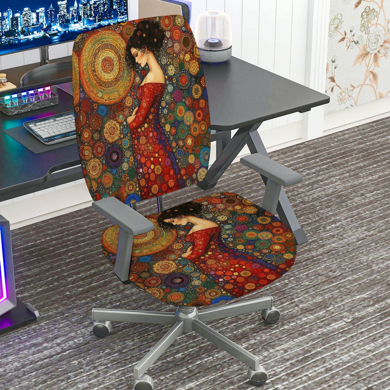 2-Piece Artistic Abstract Colorful Lady Pattern  Computer Chair Cover Set, Seat and Backrest