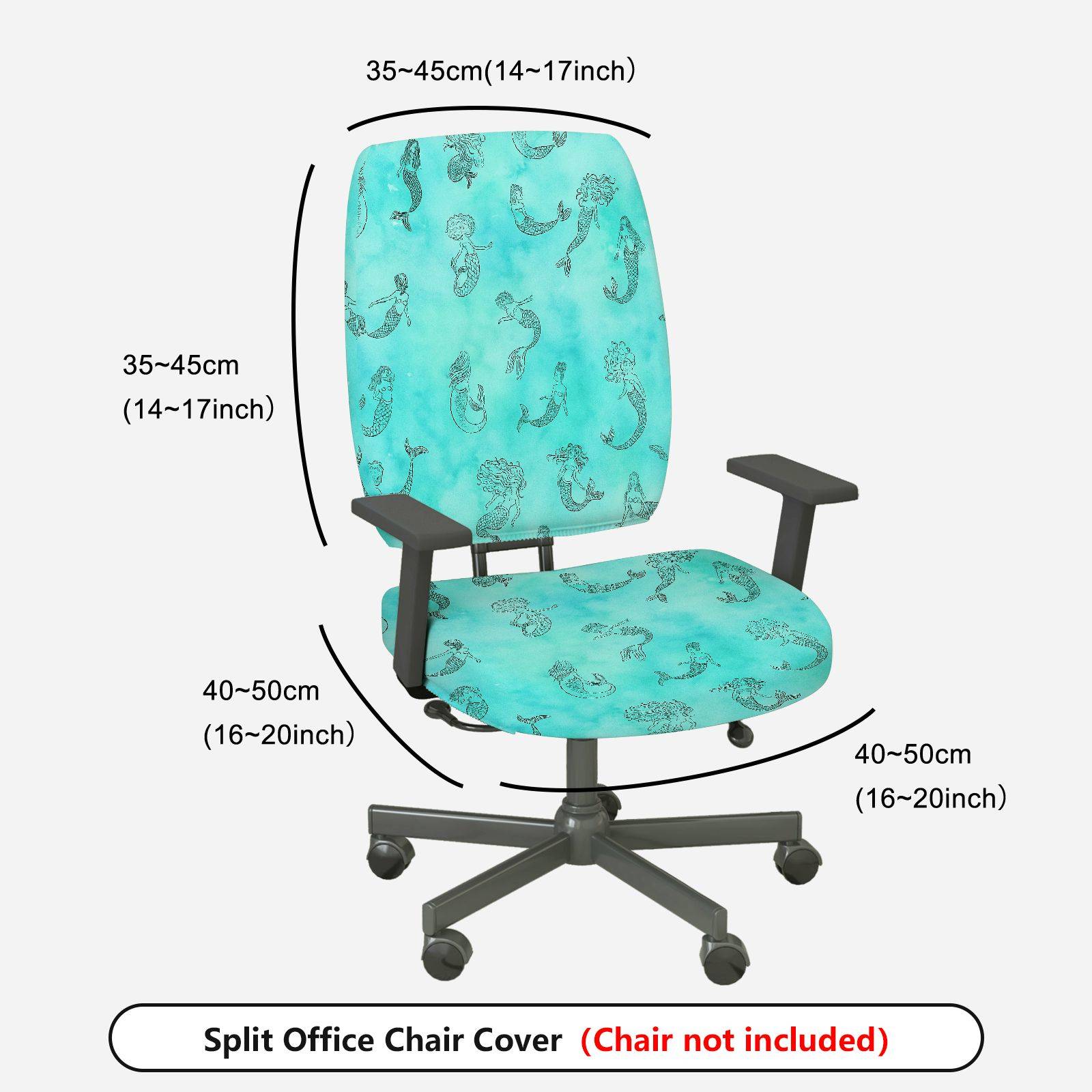 2-Piece Aquatic Mermaid Turquoise Decorative  Computer Chair Cover Set, Seat and Backrest