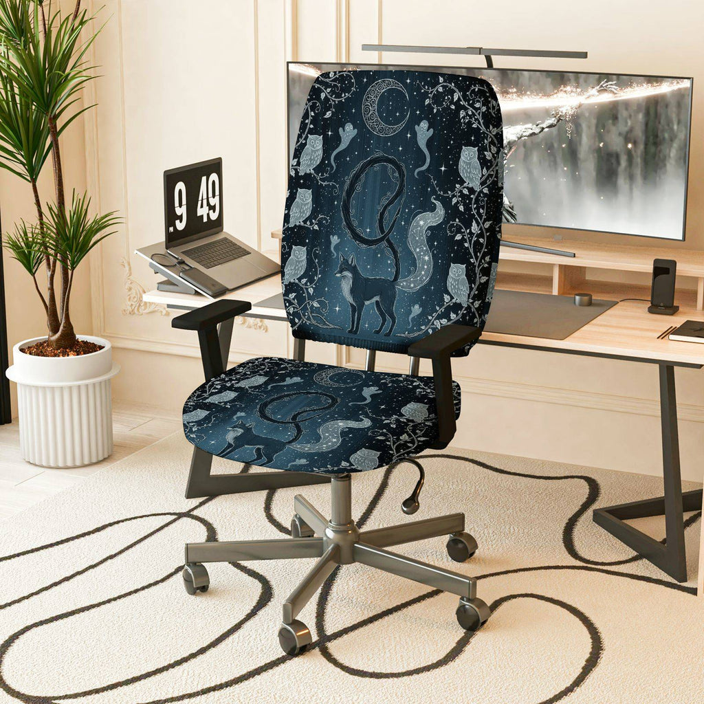 2-Piece Animal Cosmic Night Cool Star Moon  Computer Chair Cover Set, Seat and Backrest