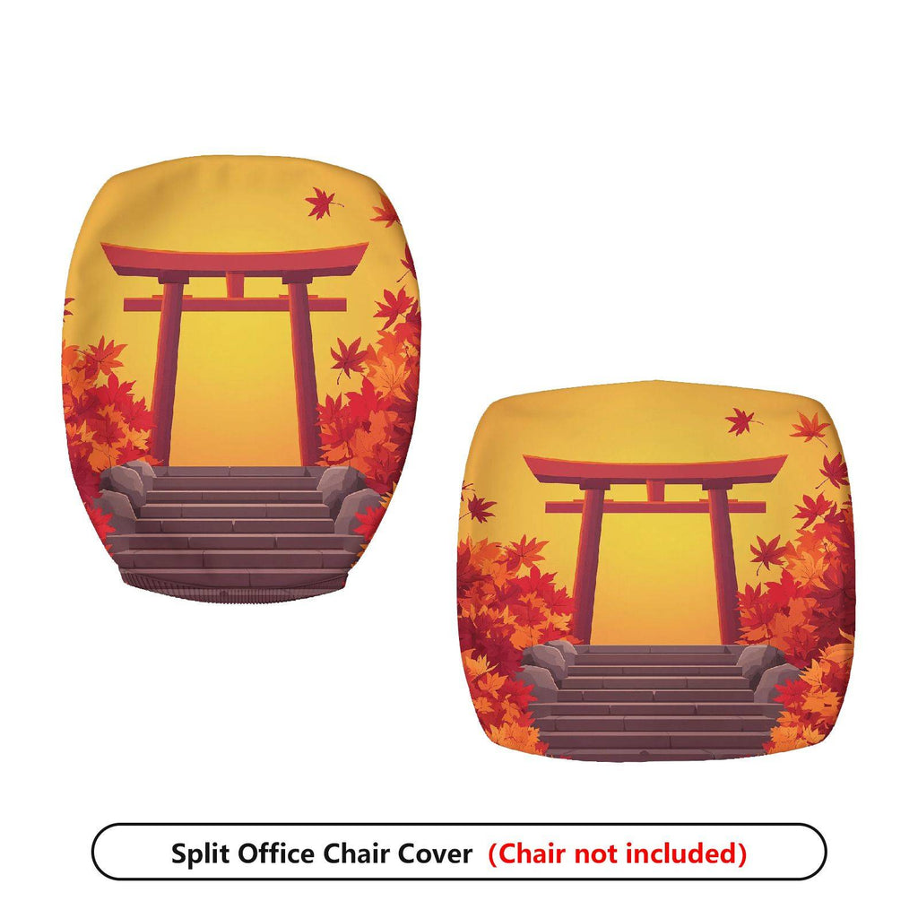 2-Piece Autumn Japanese Shrine Maple Leaves Scenery  Computer Chair Cover Set, Seat and Backrest