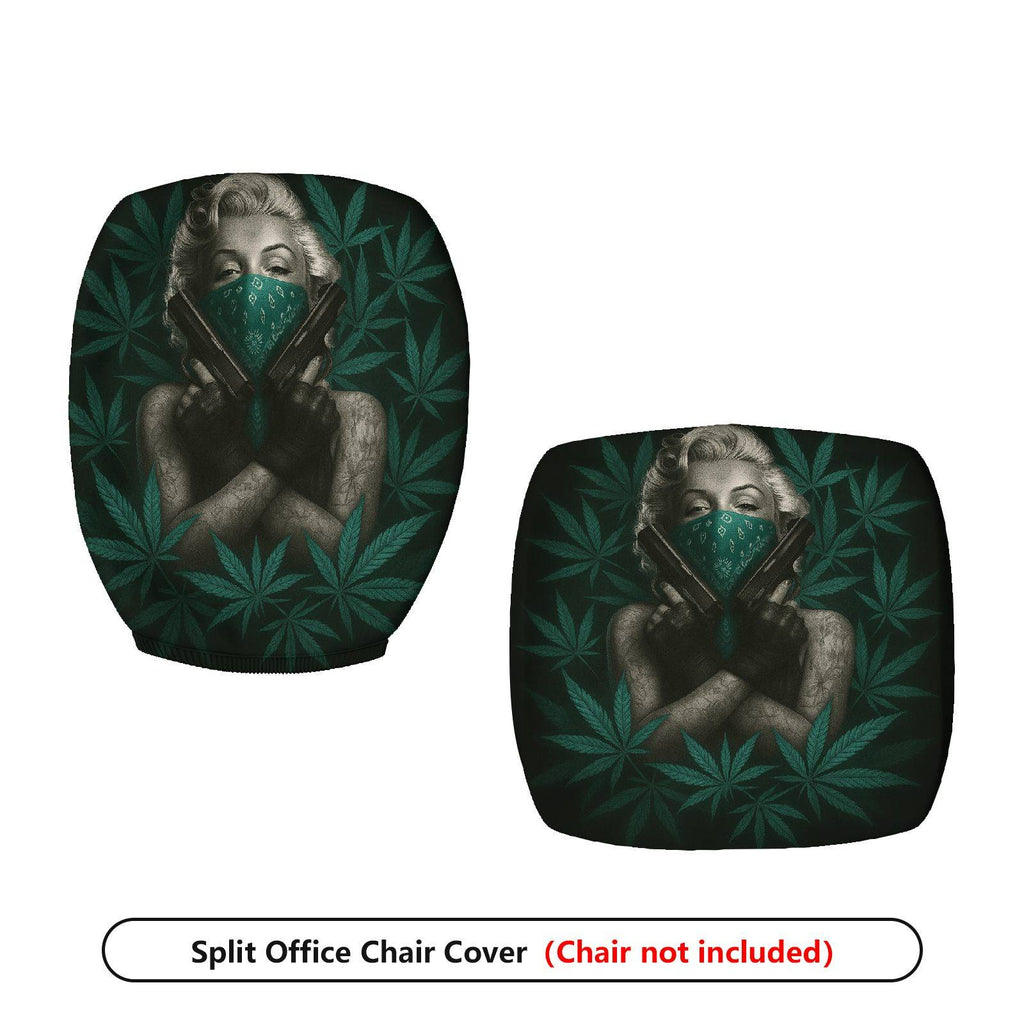 2-Piece Black Green Leaf Artistic Stylish Unique Creative  Computer Chair Cover Set, Seat and Backrest