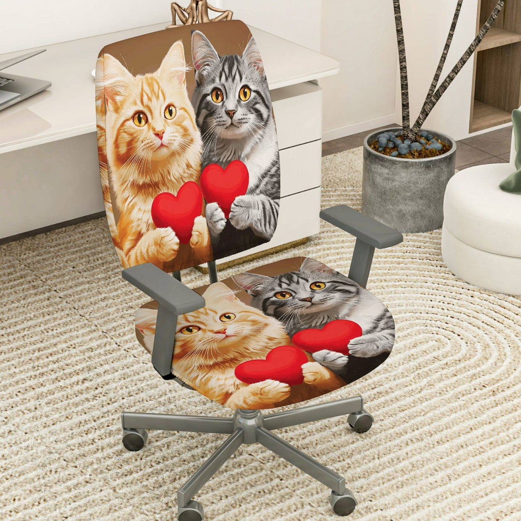 2-Piece Adorable Loving Heart Cat Design Cute Animal Valentine Gift  Computer Chair Cover Set, Seat and Backrest