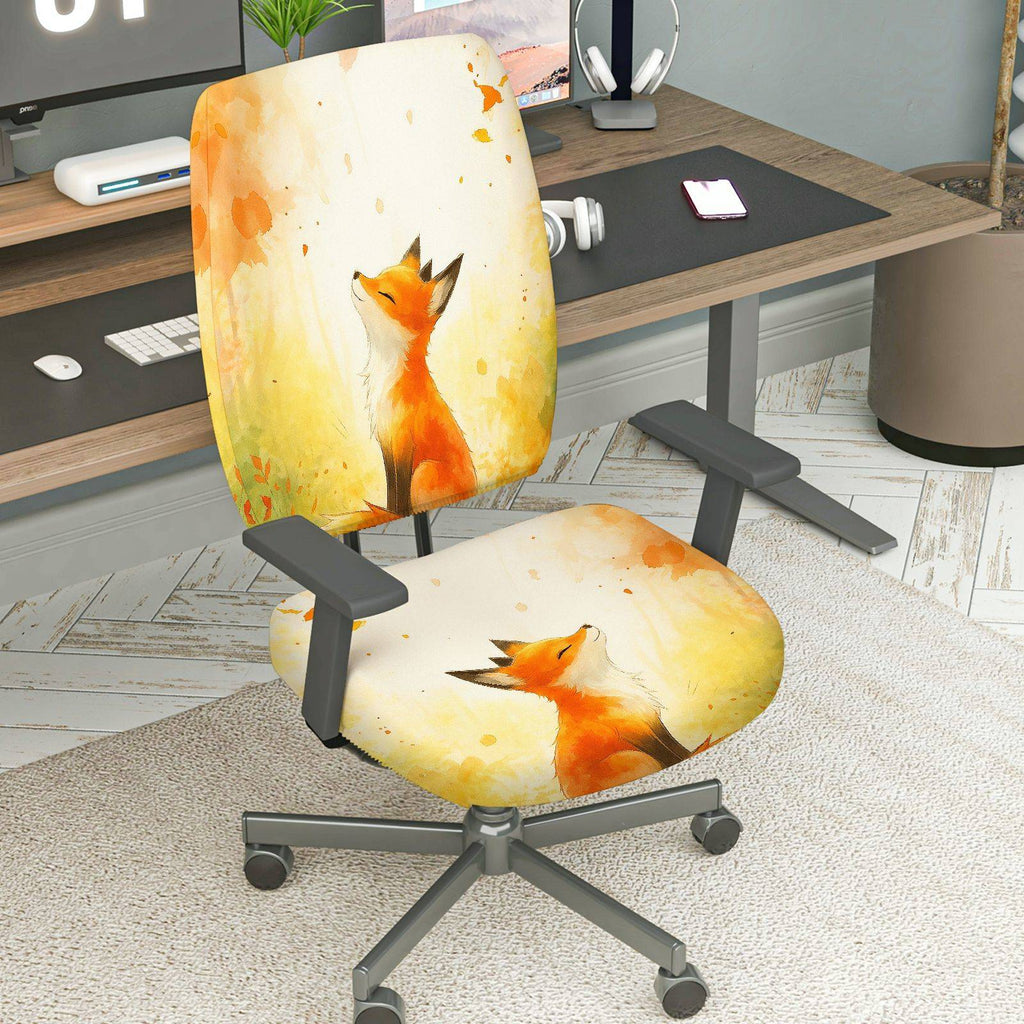 2-Piece Fox Pattern Design Art Animal  Computer Chair Cover Set, Seat and Backrest