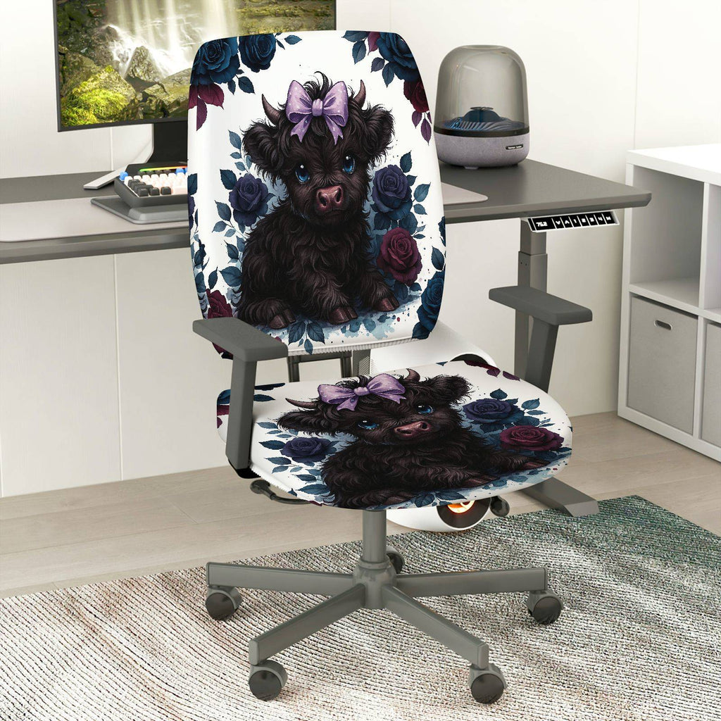 2-Piece Cute Puppy Flower Bow  Computer Chair Cover Set, Seat and Backrest