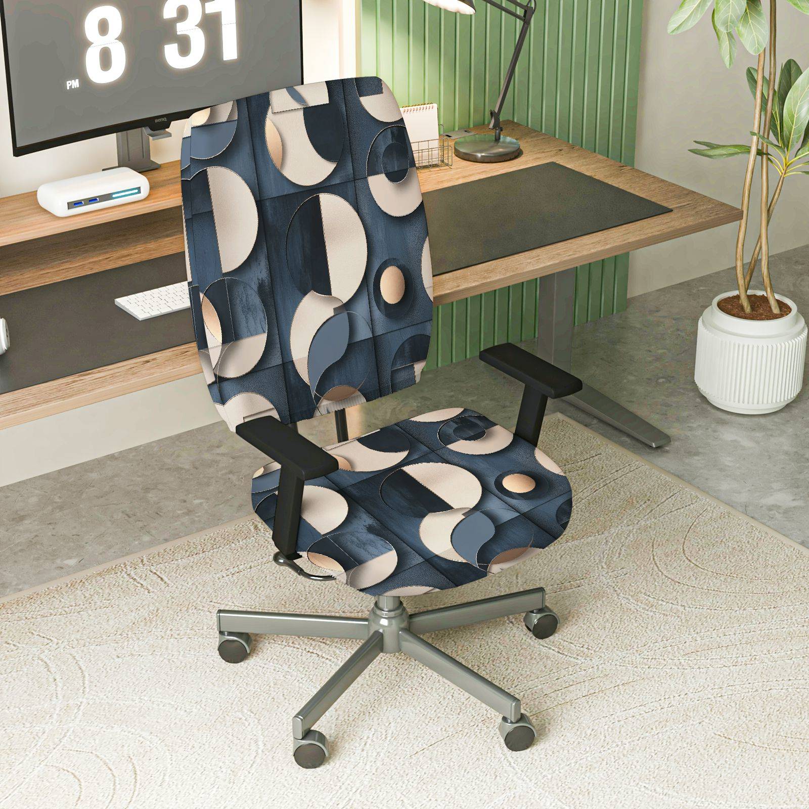 2-Piece Abstract Geometric Circular Pattern  Computer Chair Cover Set, Seat and Backrest