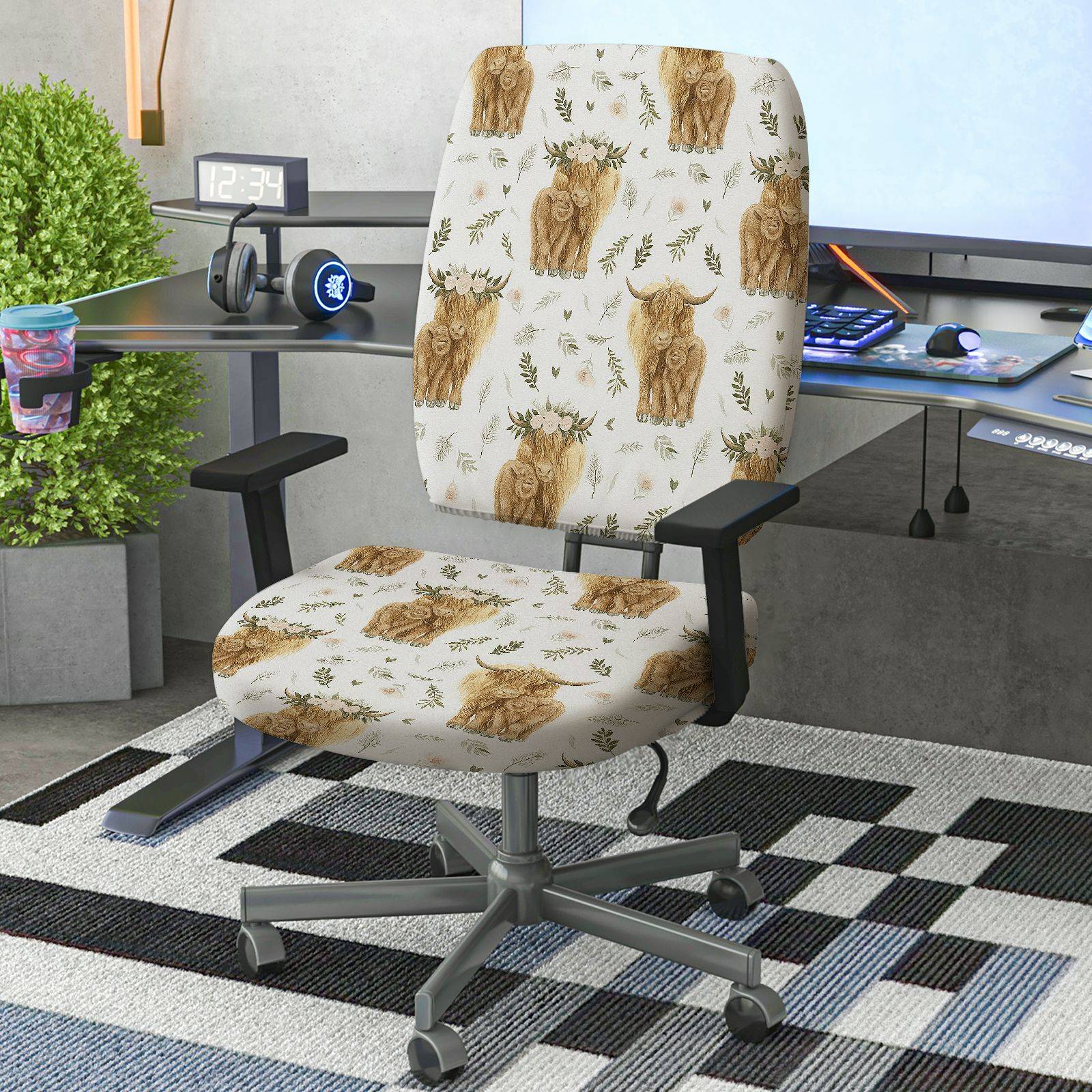 2-Piece Animal Nature Leaf Pattern Rustic Farmhouse Bohemian  Computer Chair Cover Set, Seat and Backrest