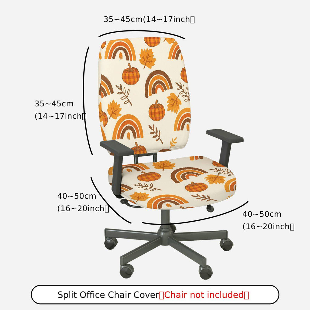2-Piece Autumn Pumpkin Leaves Rainbow Rustic Festival  Computer Chair Cover Set, Seat and Backrest