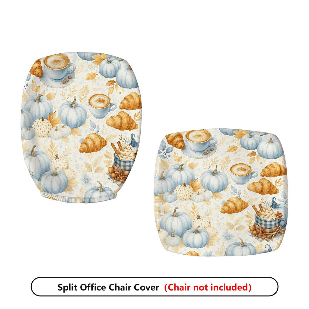 2-Piece Autumn Pumpkin Coffee Croissant Thanksgiving  Computer Chair Cover Set, Seat and Backrest