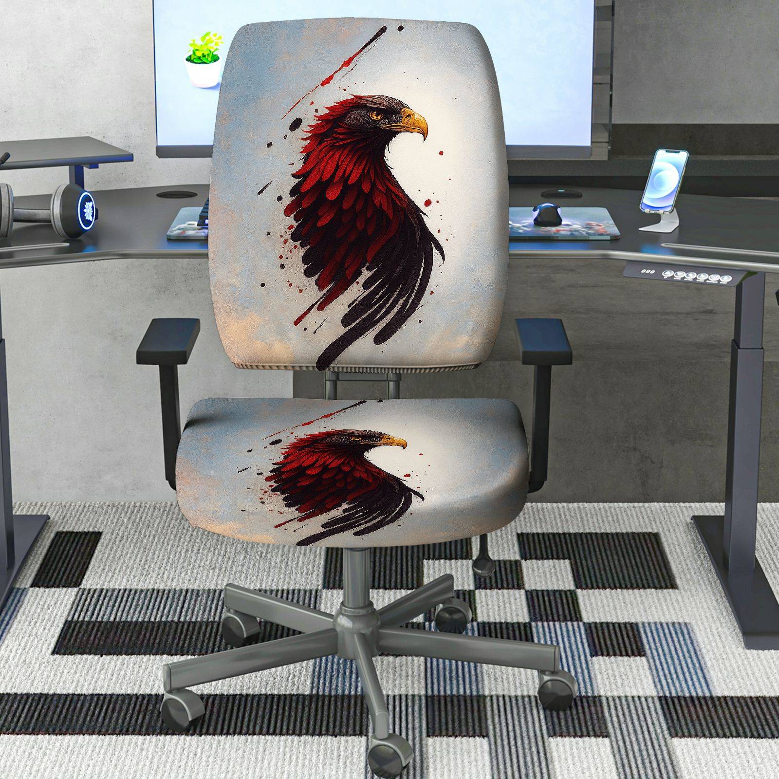 2-Piece American Eagle Art Splatter Style Pattern  Computer Chair Cover Set, Seat and Backrest