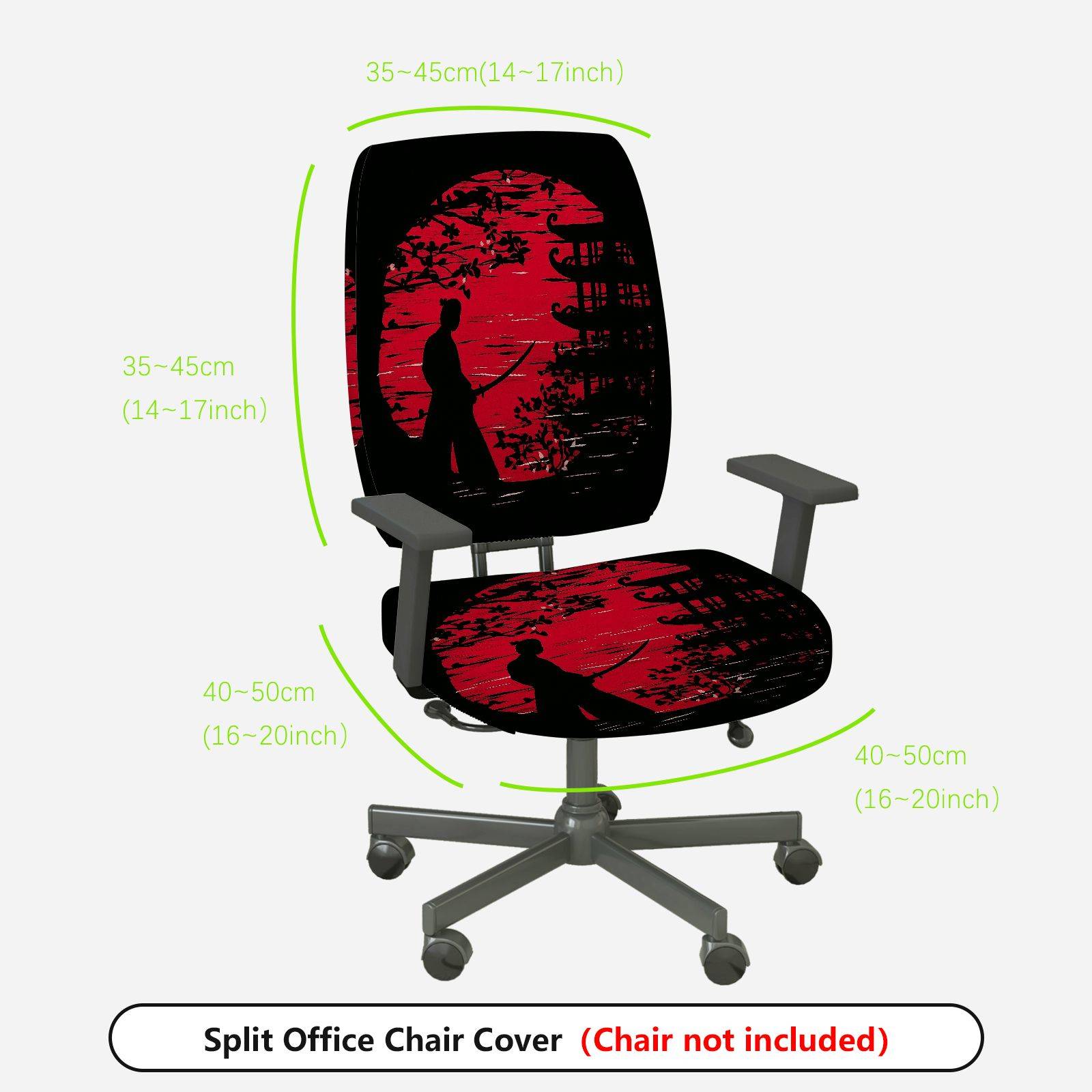 2-Piece Samurai Sunset Japanese Art Red Black  Computer Chair Cover Set, Seat and Backrest