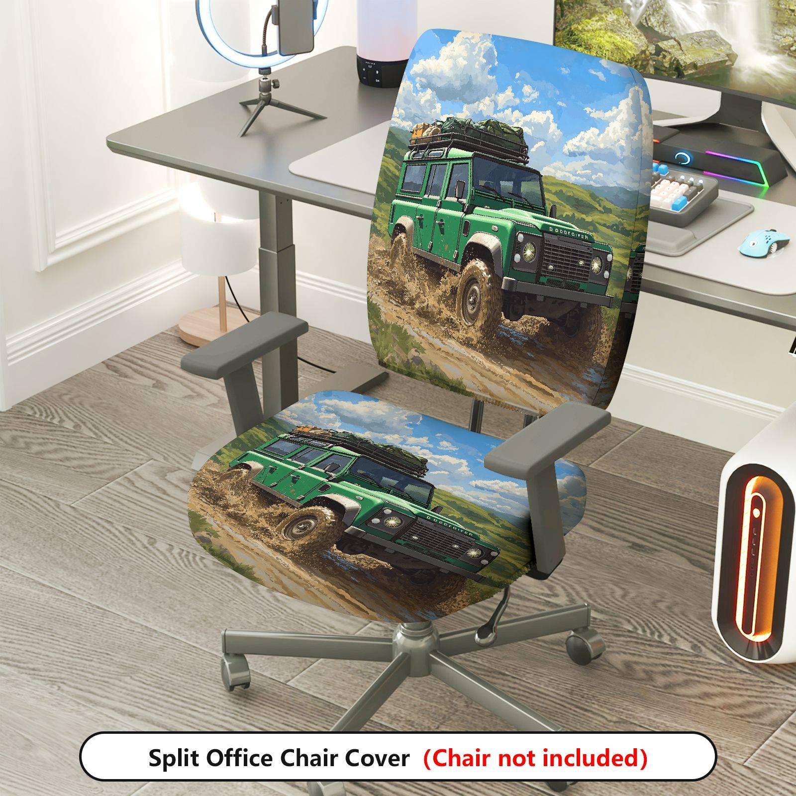 2-Piece Adventure Off-road Vehicle Landscape Travel Nature  Computer Chair Cover Set, Seat and Backrest