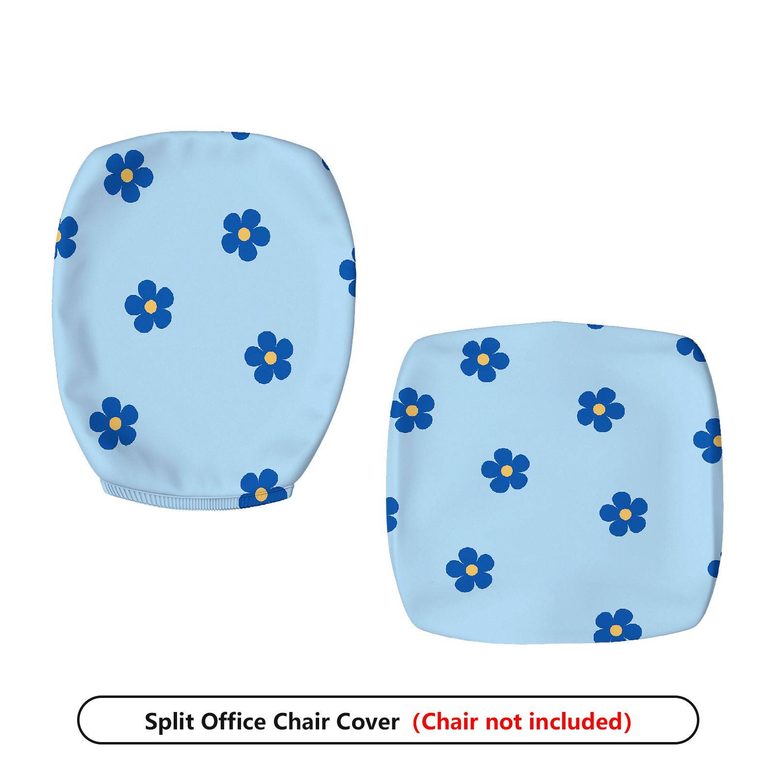 2-Piece Blue Flower Pattern Decorative  Computer Chair Cover Set, Seat and Backrest