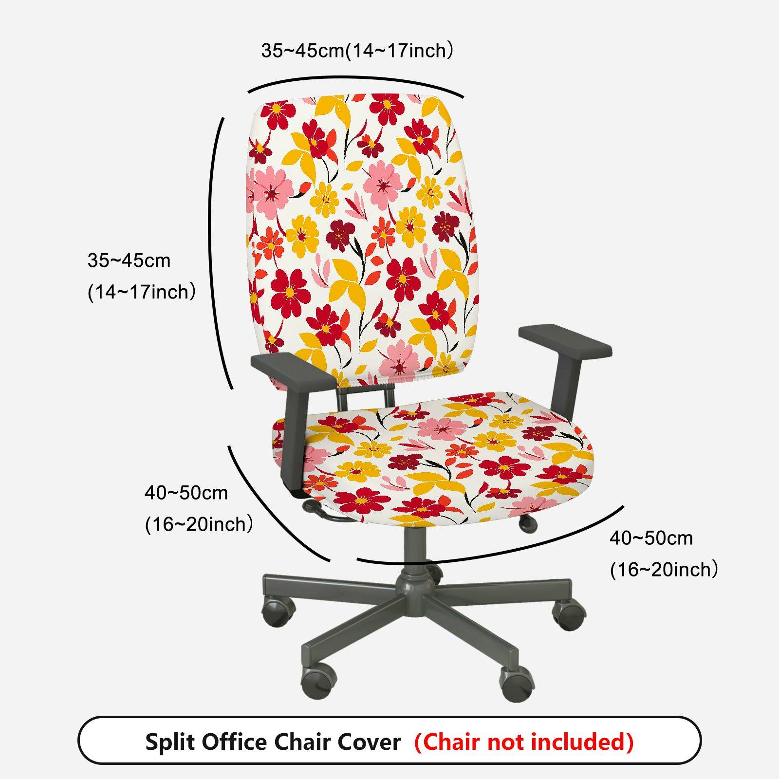 2-Piece Floral Pattern Red Yellow Pink Decorative  Computer Chair Cover Set, Seat and Backrest