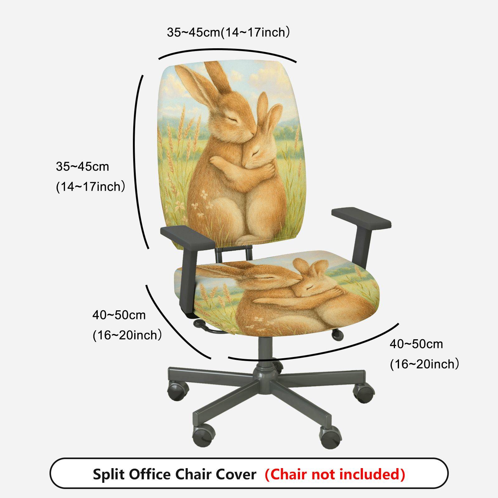 2-Piece Lovely Animal Bunny Hug Pastoral Art  Computer Chair Cover Set, Seat and Backrest