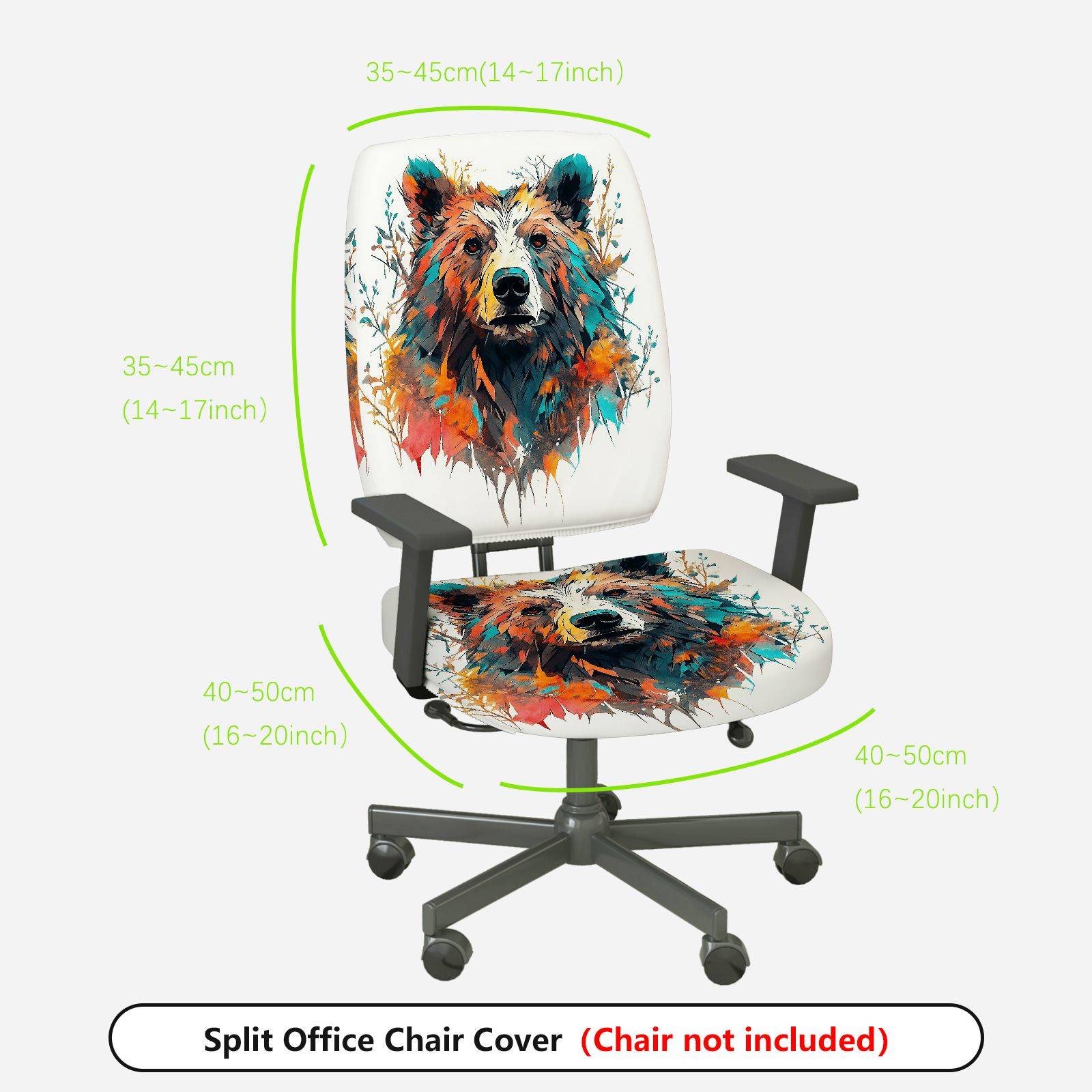2-Piece Colorful Bear Animal Art Design  Computer Chair Cover Set, Seat and Backrest