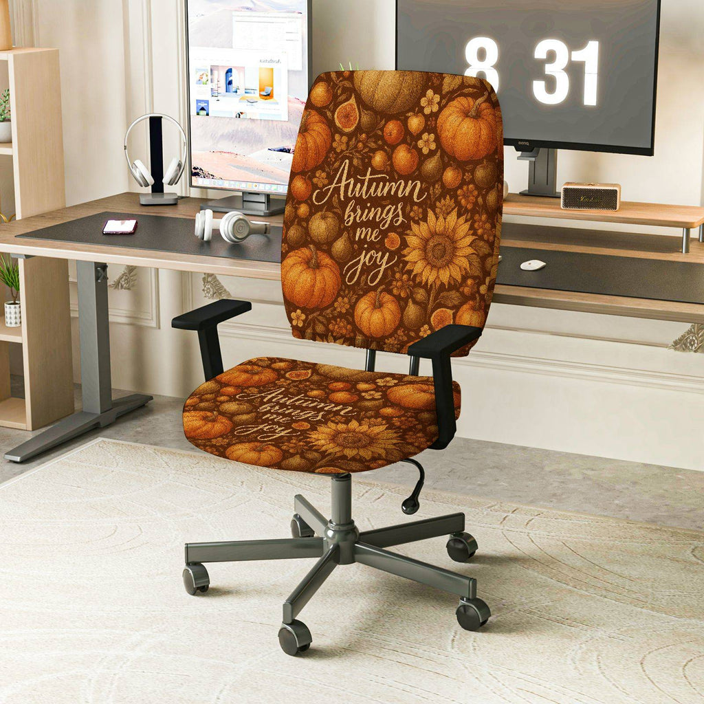 2-Piece Autumn Pumpkin Sunflower Cozy Thanksgiving Festival  Computer Chair Cover Set, Seat and Backrest