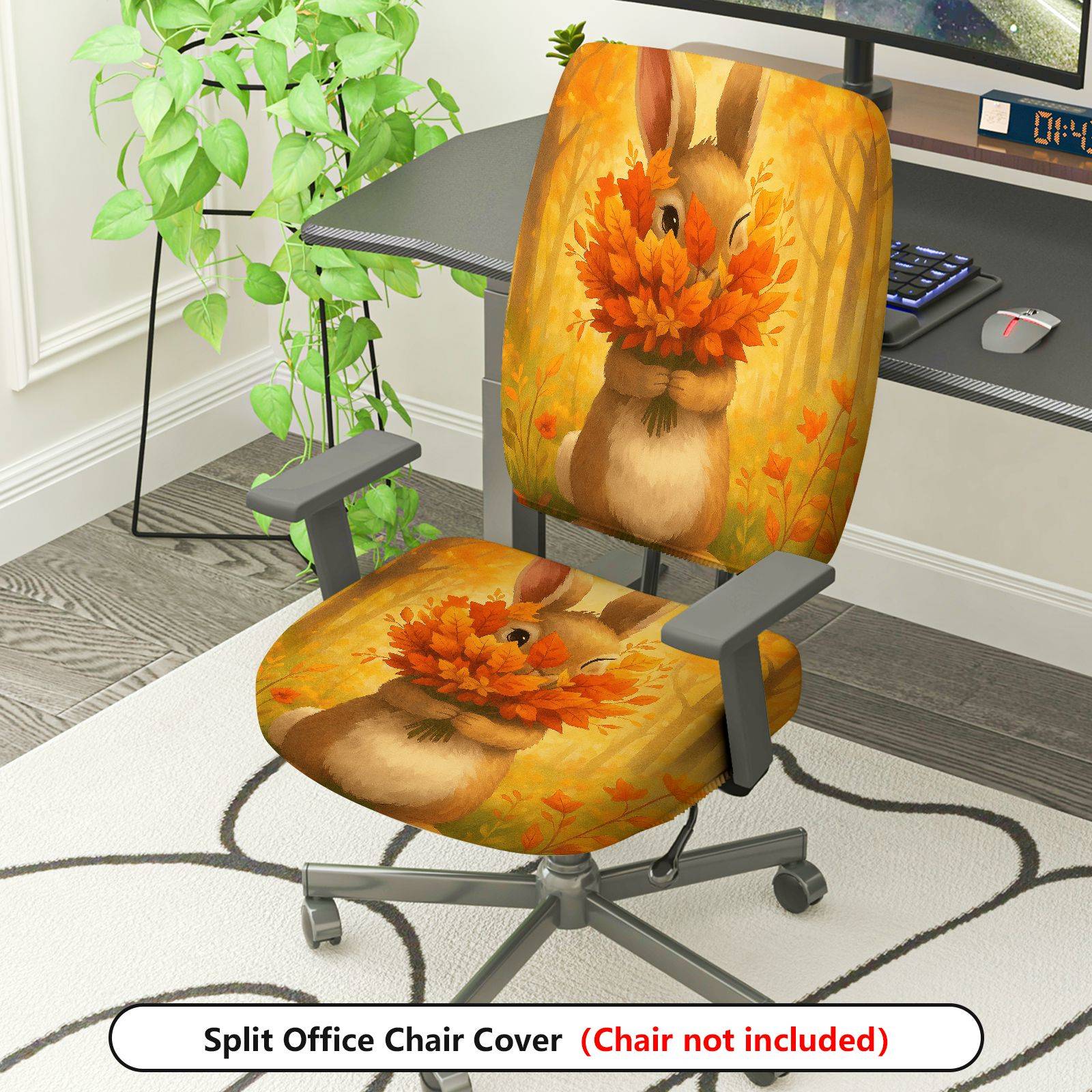 2-Piece Autumn Rabbit Leaves Forest Festival  Computer Chair Cover Set, Seat and Backrest