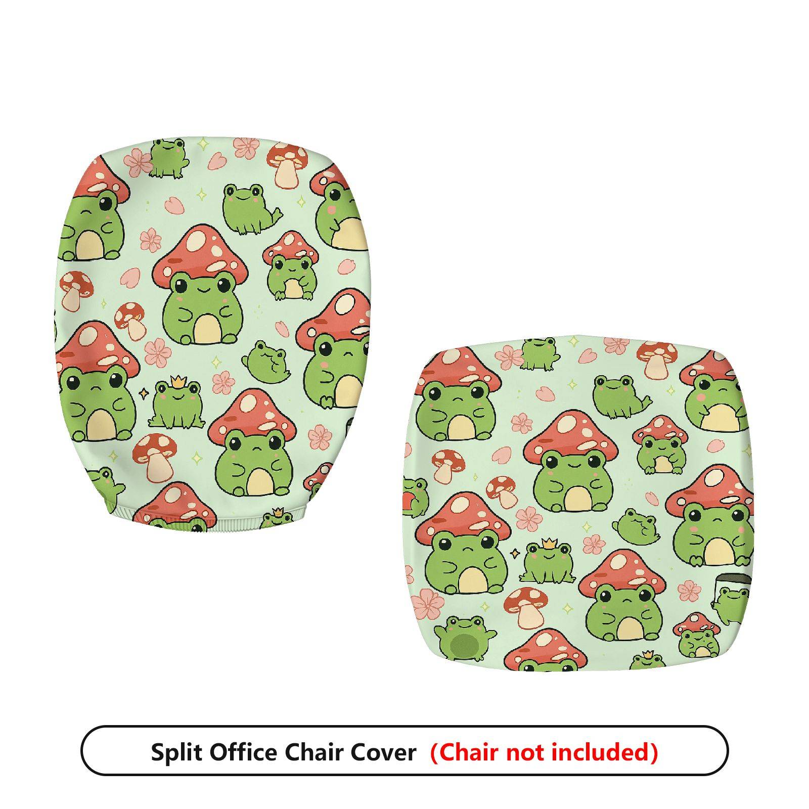 2-Piece Frog Mushroom Cute Green Animals  Computer Chair Cover Set, Seat and Backrest