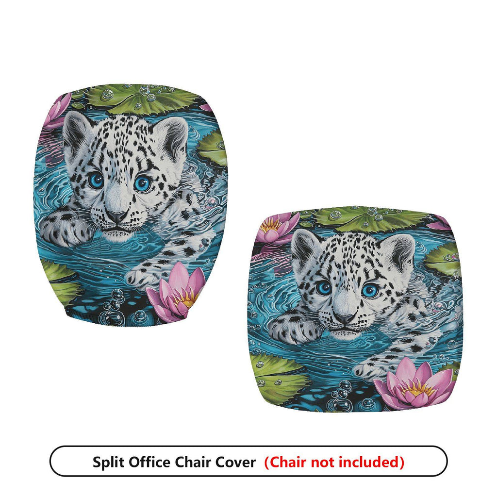 2-Piece Animal Print Floral Water Lily Leopard  Computer Chair Cover Set, Seat and Backrest