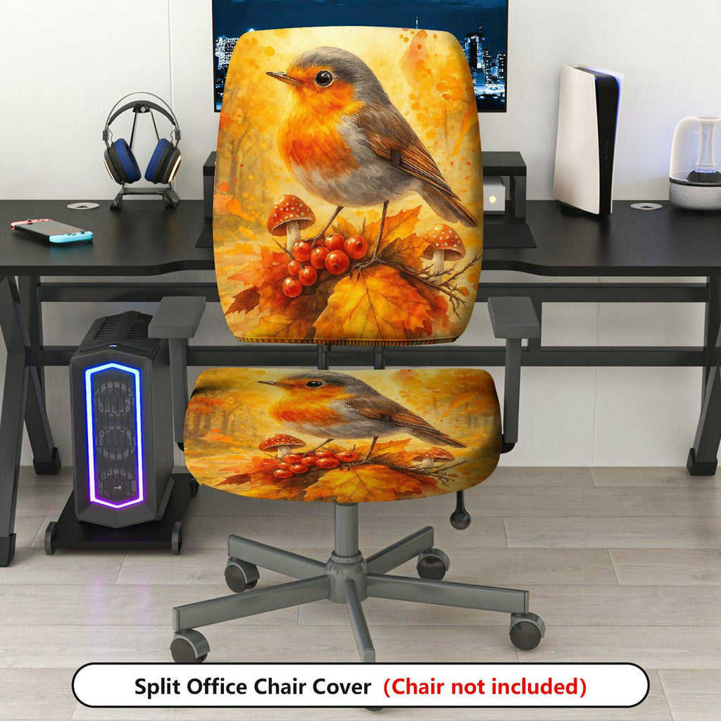 2-Piece Autumn Bird Mushroom Nature Artistic  Computer Chair Cover Set, Seat and Backrest