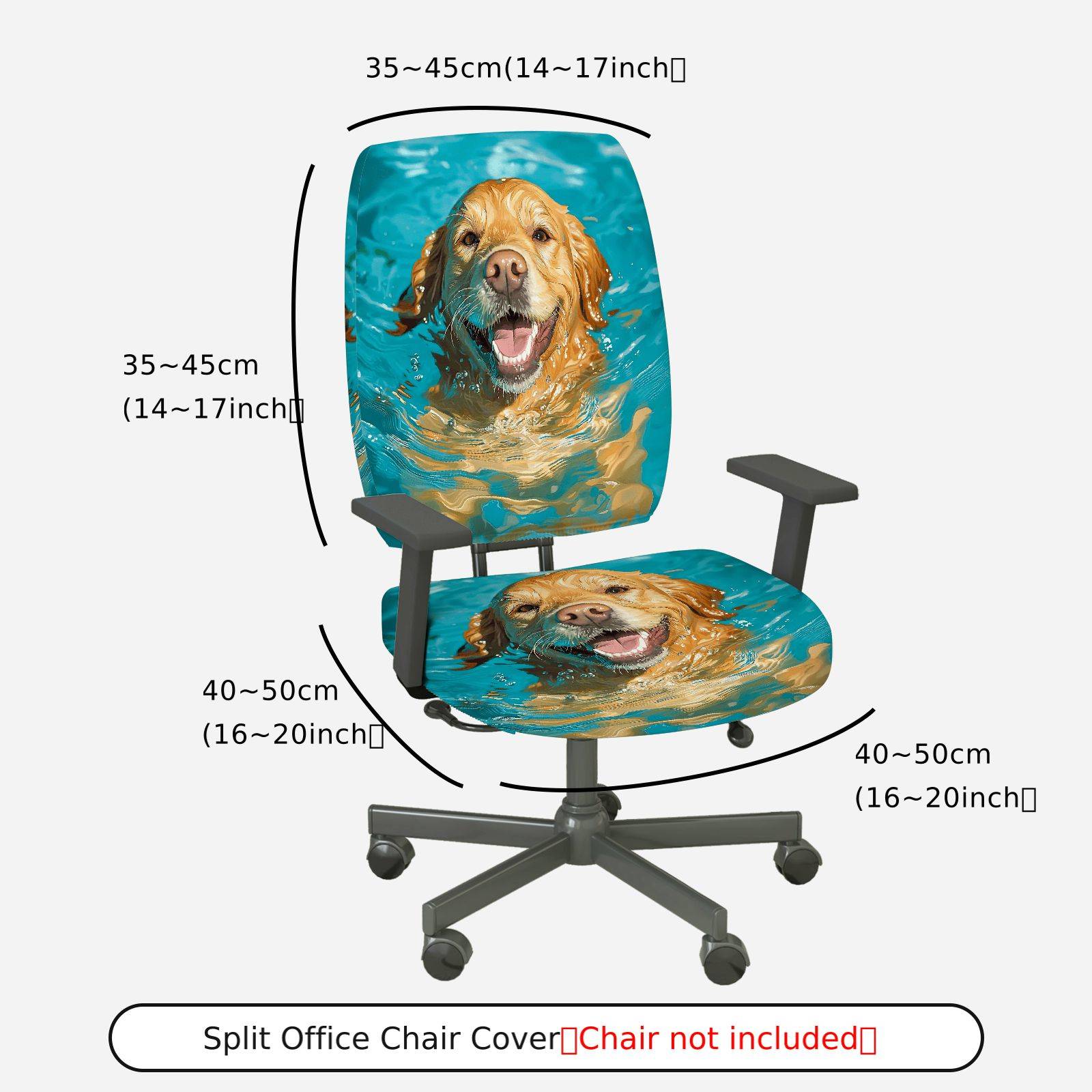 2-Piece Swimming Dog Animal Fun Pet  Computer Chair Cover Set, Seat and Backrest