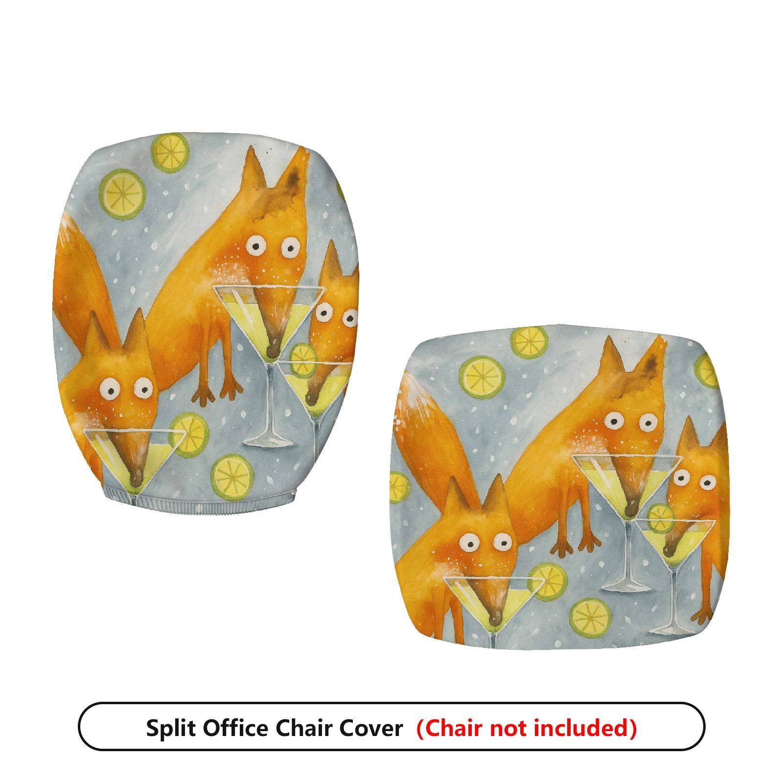 2-Piece Animal Fox Lemon Illustration  Computer Chair Cover Set, Seat and Backrest