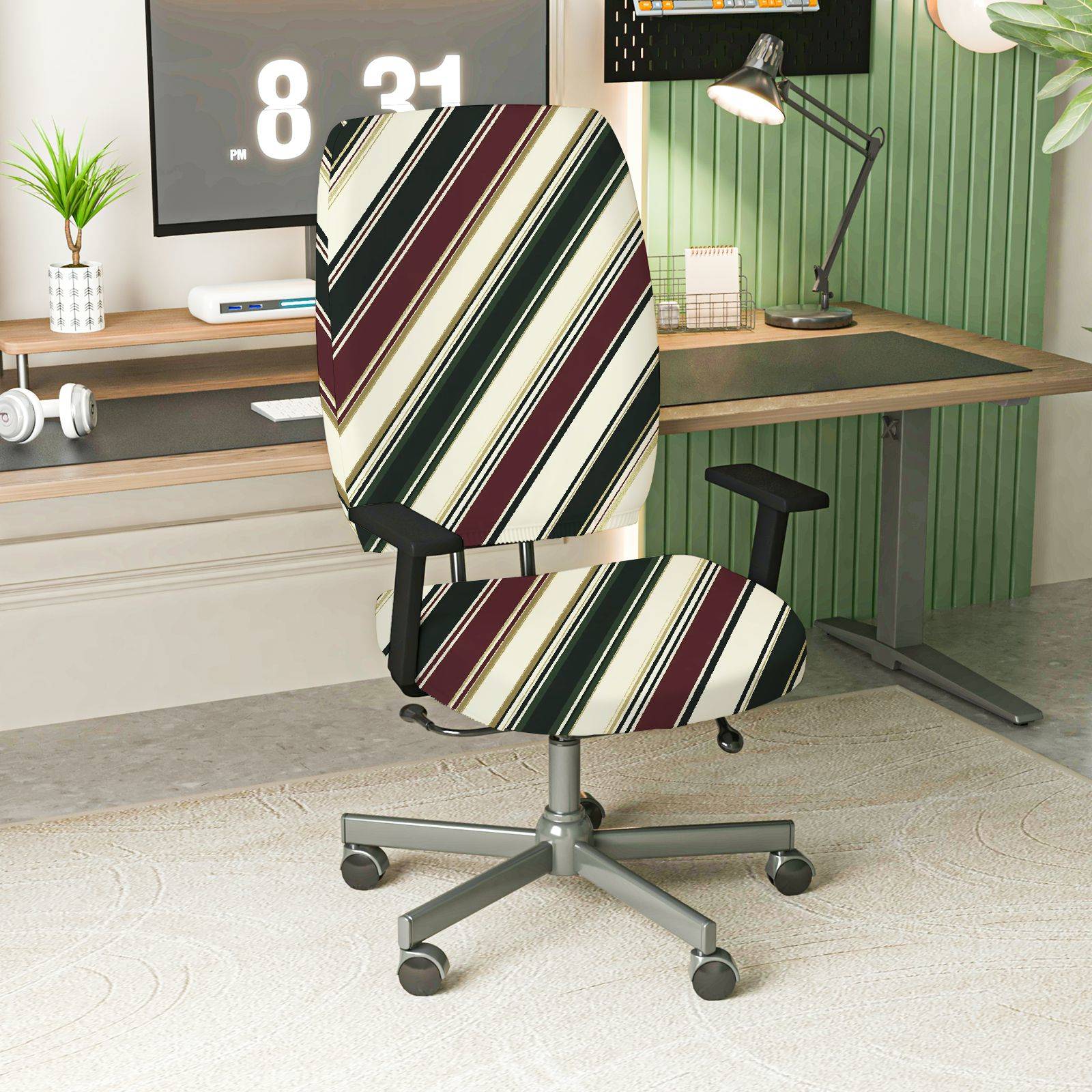 2-Piece Striped Colorful Geometric Modern Stylish  Computer Chair Cover Set, Seat and Backrest