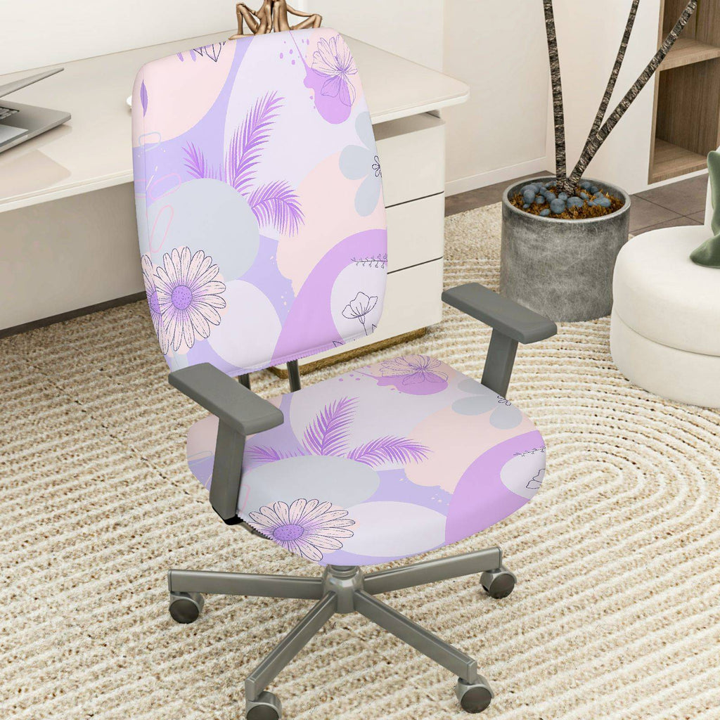 2-Piece Pastel Floral Leaves Abstract Geometry  Computer Chair Cover Set, Seat and Backrest