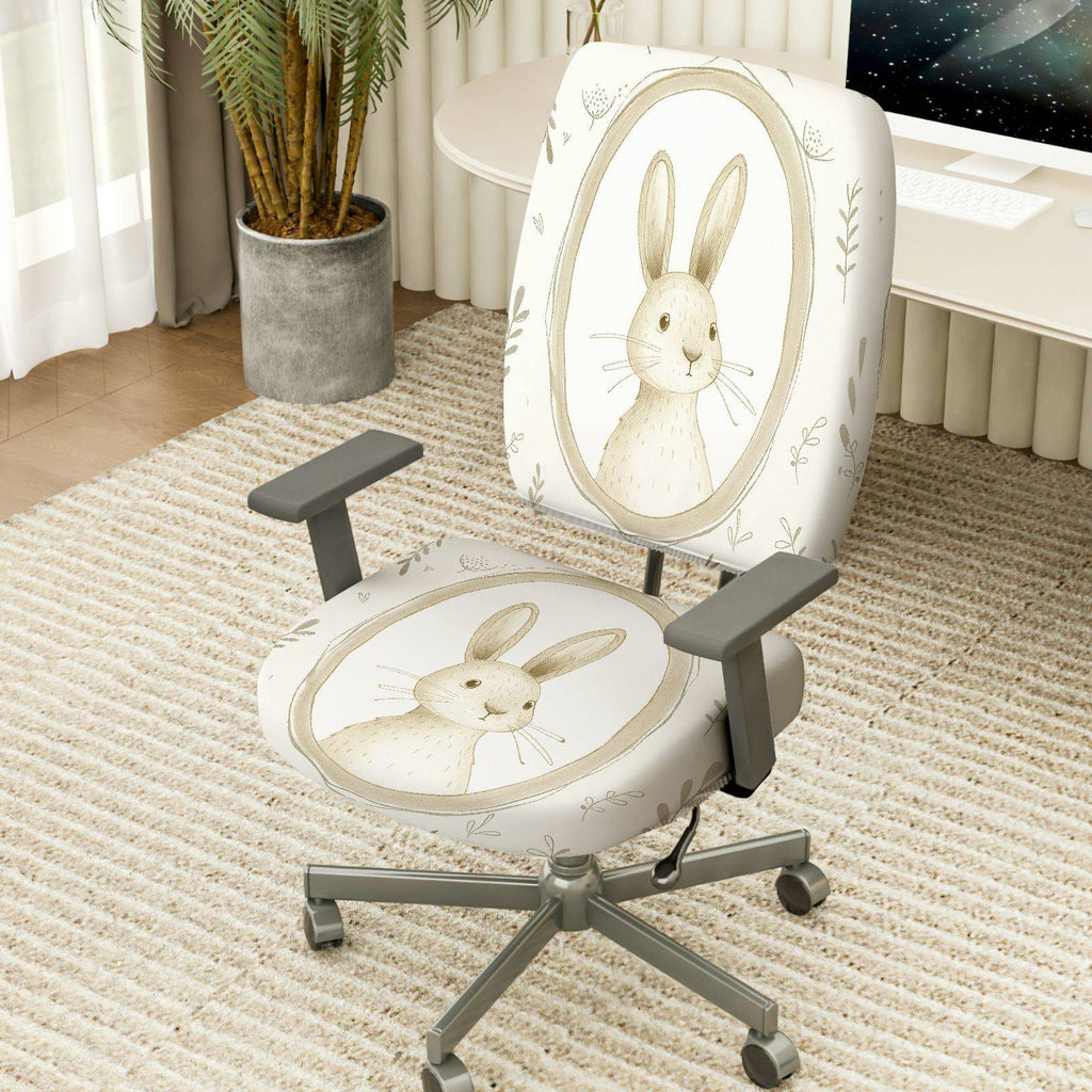 2-Piece Cute Bunny Pattern Easter Pastel Beige  Computer Chair Cover Set, Seat and Backrest