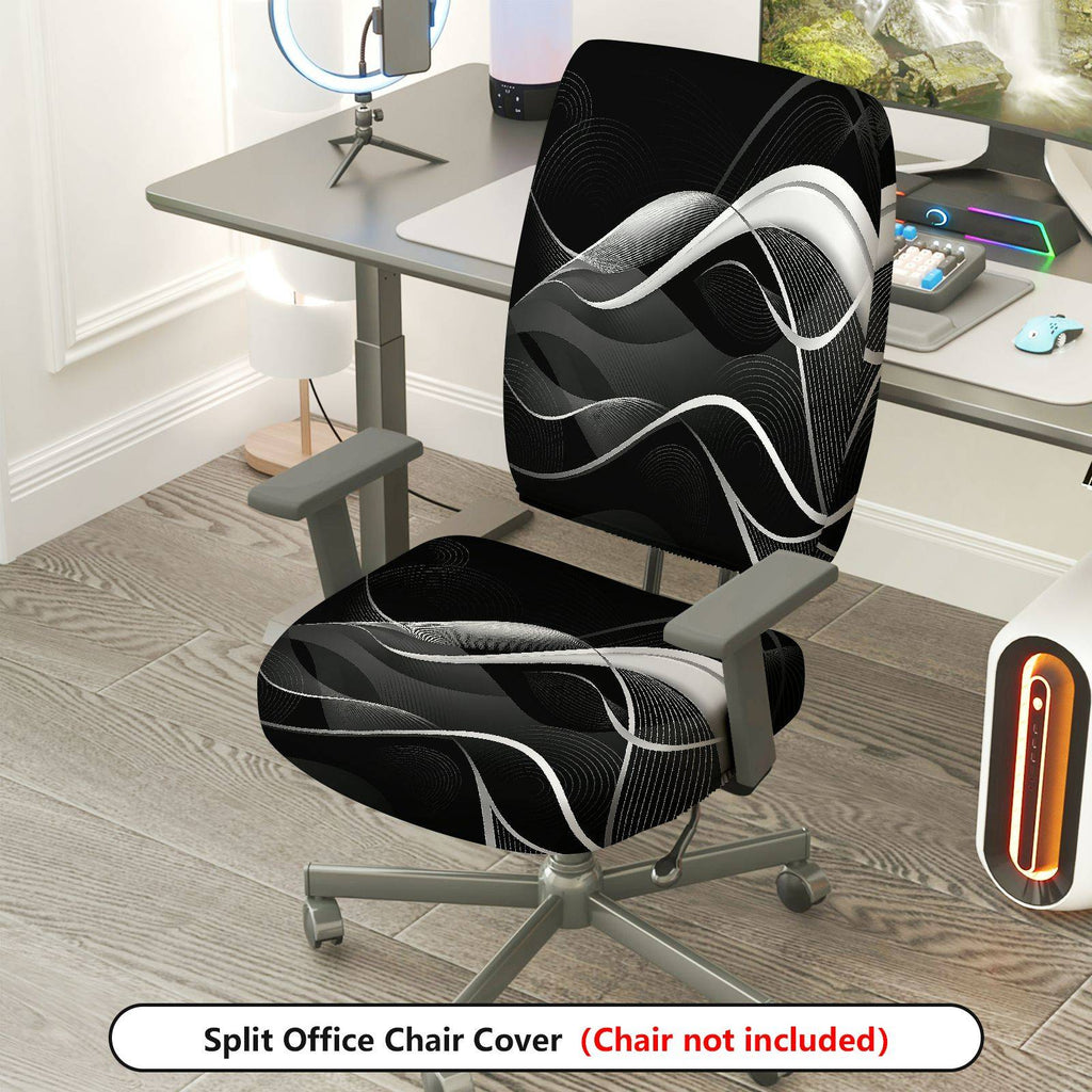 2-Piece Modern Abstract Geometric Black White Wave  Computer Chair Cover Set, Seat and Backrest