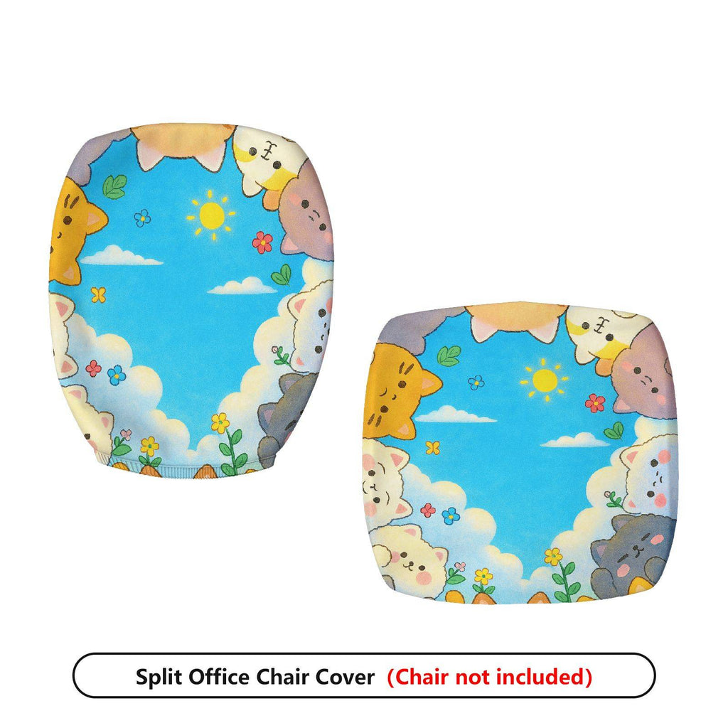 2-Piece Animal Cloud Sky Floral Colorful  Computer Chair Cover Set, Seat and Backrest