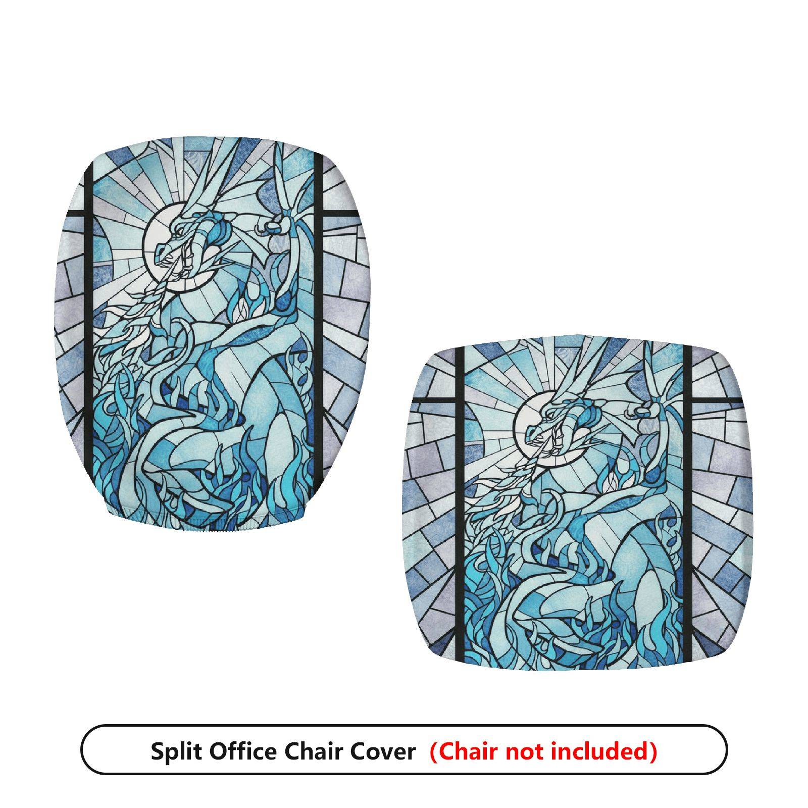 2-Piece Abstract Geometric Art Stained Glass Unicorn Blue  Computer Chair Cover Set, Seat and Backrest