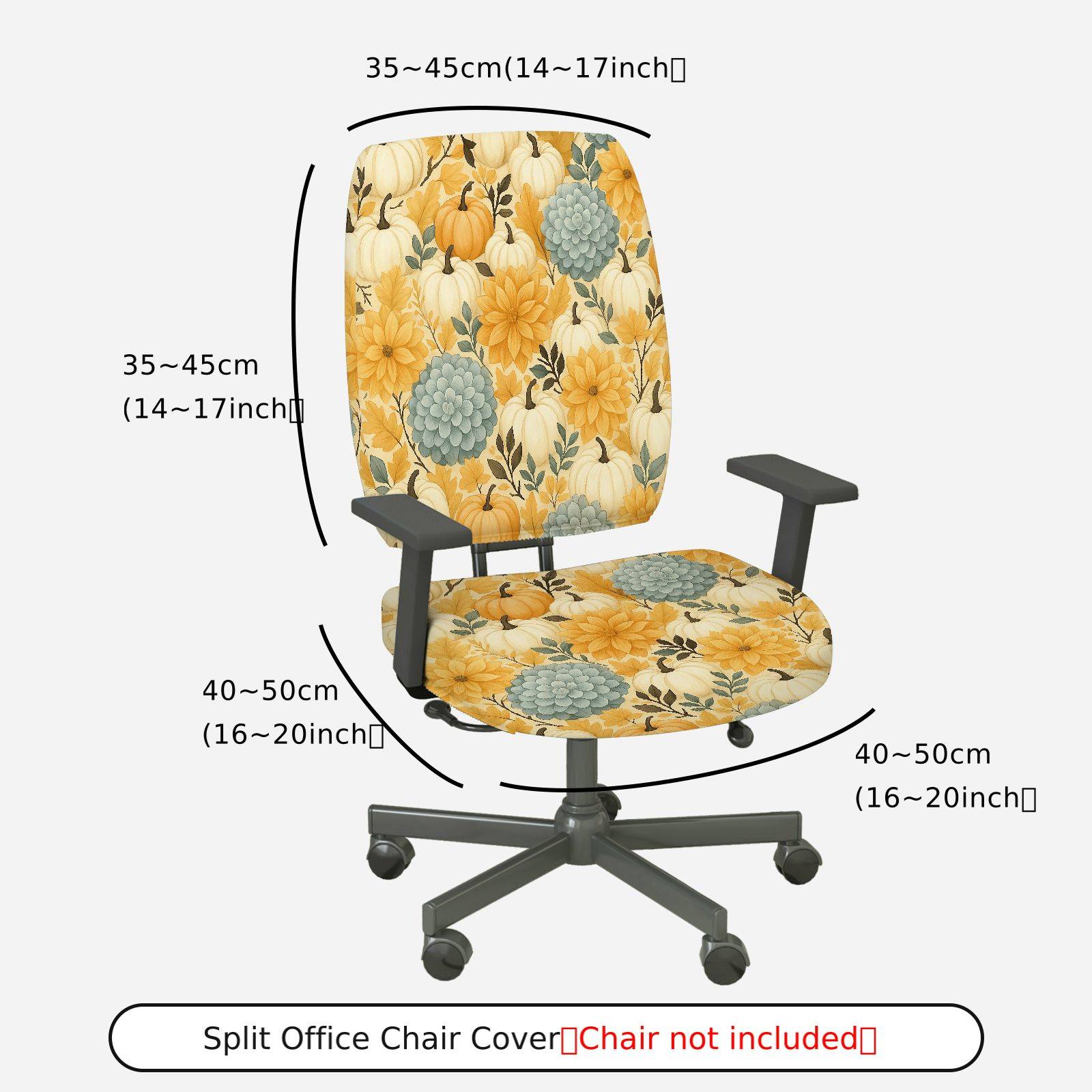 2-Piece Autumn Thanksgiving Floral Pumpkin Succulent  Computer Chair Cover Set, Seat and Backrest