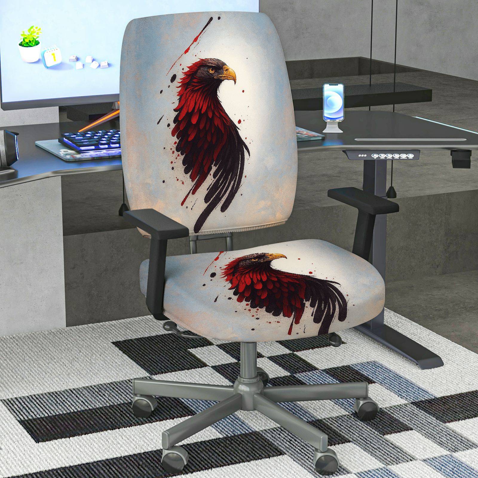 2-Piece American Eagle Art Splatter Style Pattern  Computer Chair Cover Set, Seat and Backrest