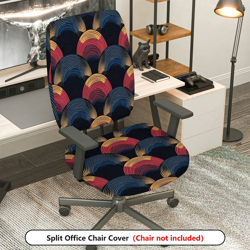 2-Piece Multicolor Geometric Wave Art Design  Computer Chair Cover Set, Seat and Backrest