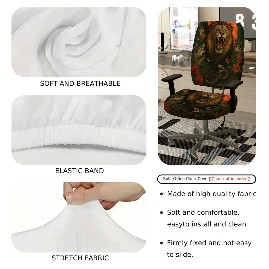 2-Piece Animal Lion Wolf Snake Butterfly Rose  Computer Chair Cover Set, Seat and Backrest