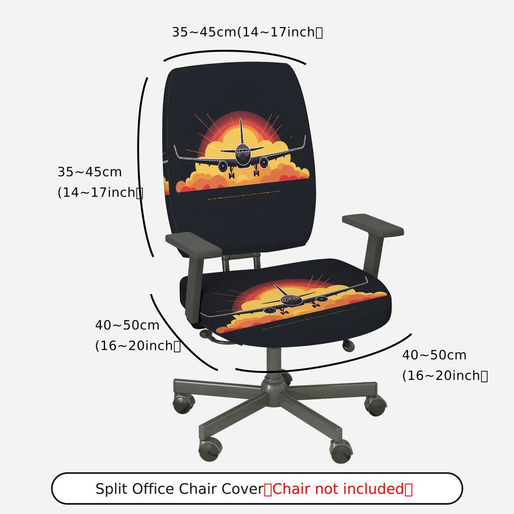 2-Piece Airplane Sunset Clouds Journey Adventure Travel  Computer Chair Cover Set, Seat and Backrest