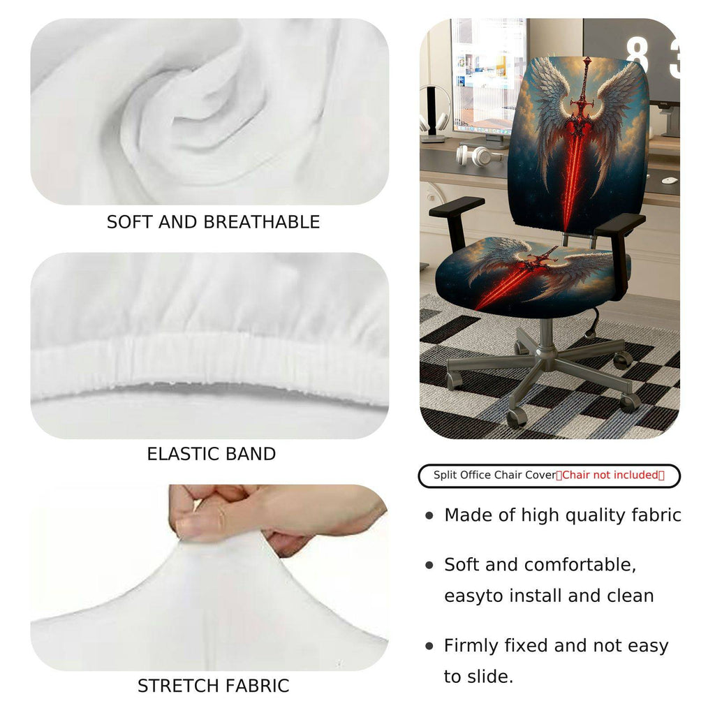 2-Piece Angel Wings Sword Fantasy Gaming  Computer Chair Cover Set, Seat and Backrest