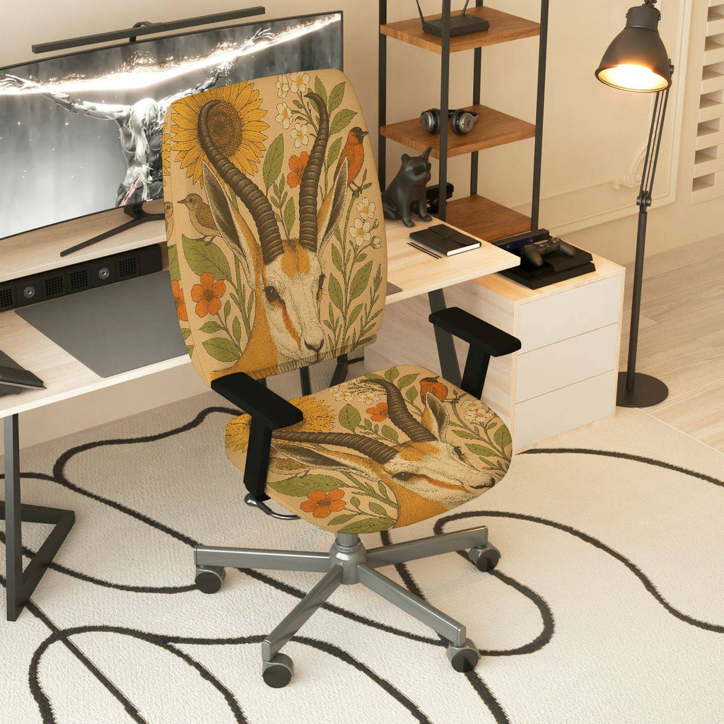 2-Piece Animal Floral Art Nature Vintage  Computer Chair Cover Set, Seat and Backrest