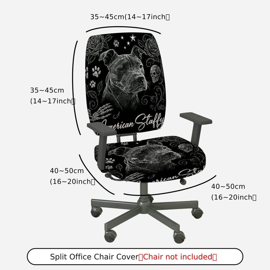 2-Piece American Staff Pitbull Skull Gothic Rose  Computer Chair Cover Set, Seat and Backrest