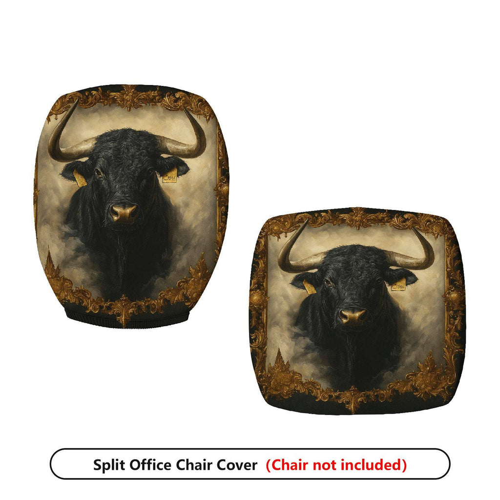 2-Piece Animal Bull Art Vintage Retro Brown Black  Computer Chair Cover Set, Seat and Backrest