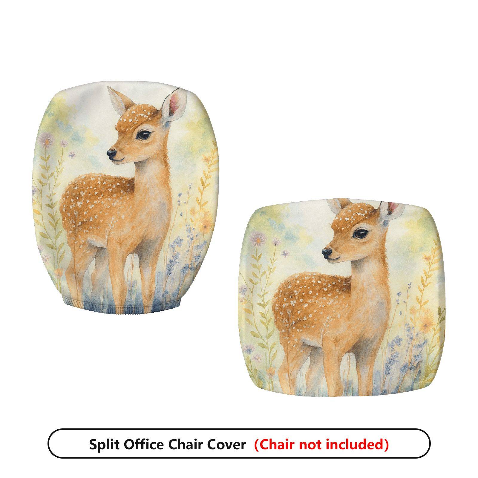2-Piece Animal Forest Deer Nature Art  Computer Chair Cover Set, Seat and Backrest