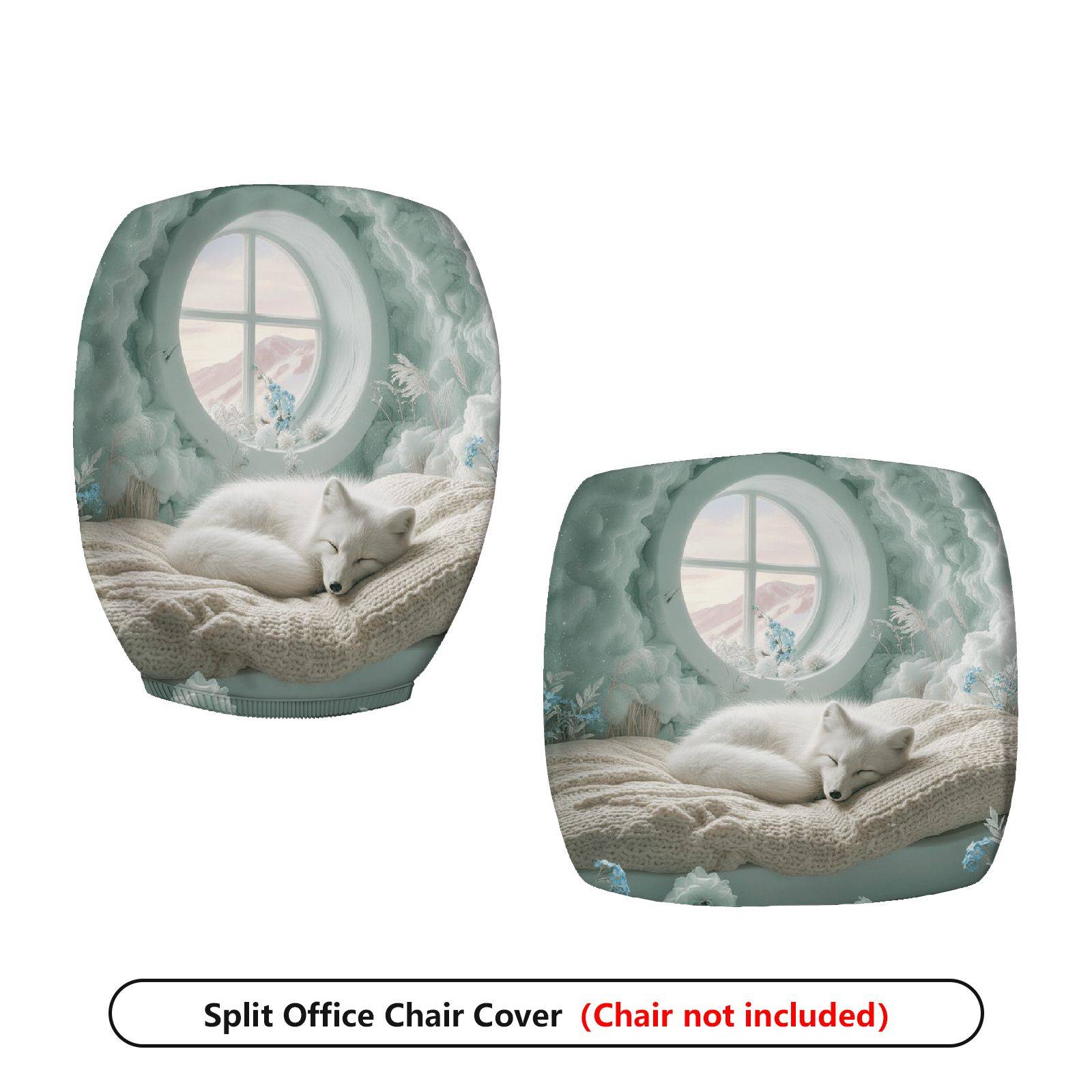 2-Piece Arctic Winter Snow Fox Cozy Home Decor  Computer Chair Cover Set, Seat and Backrest