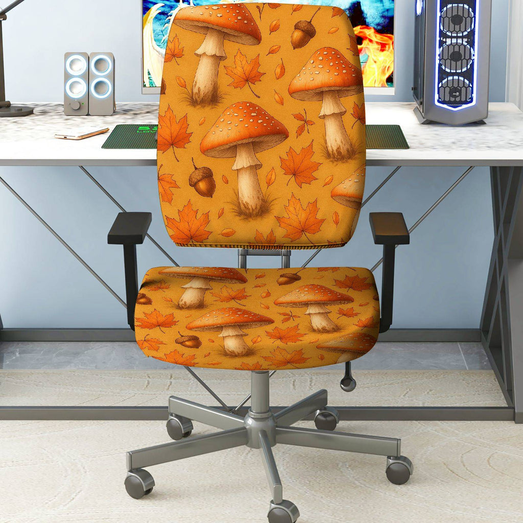 2-Piece Autumn Mushroom Acorn Maple Leaves Nature  Computer Chair Cover Set, Seat and Backrest