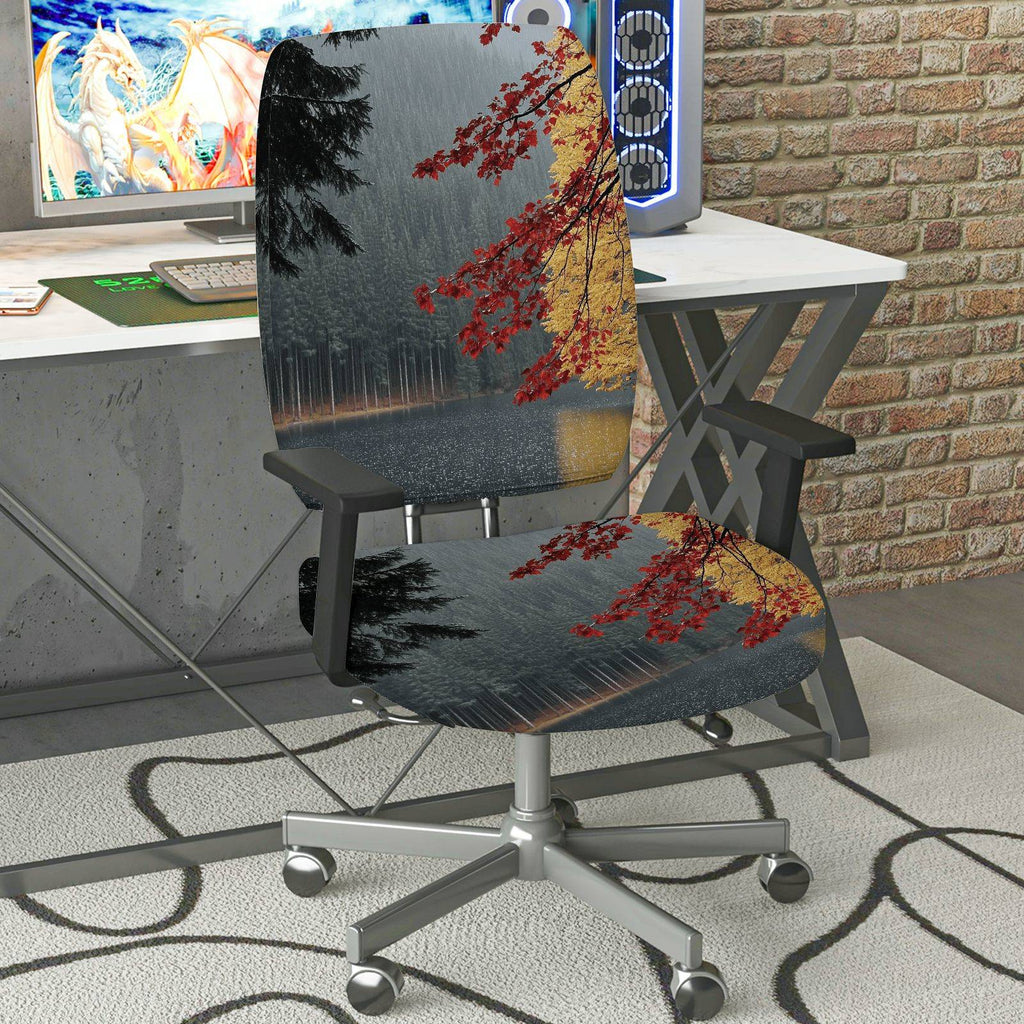 2-Piece Autumn Tree Forest Landscape  Computer Chair Cover Set, Seat and Backrest
