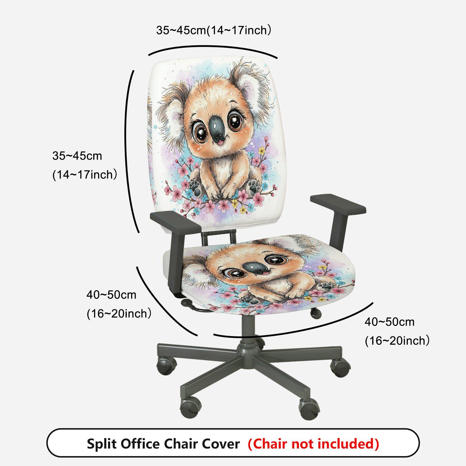 2-Piece Cute Koala Floral Animal  Computer Chair Cover Set, Seat and Backrest